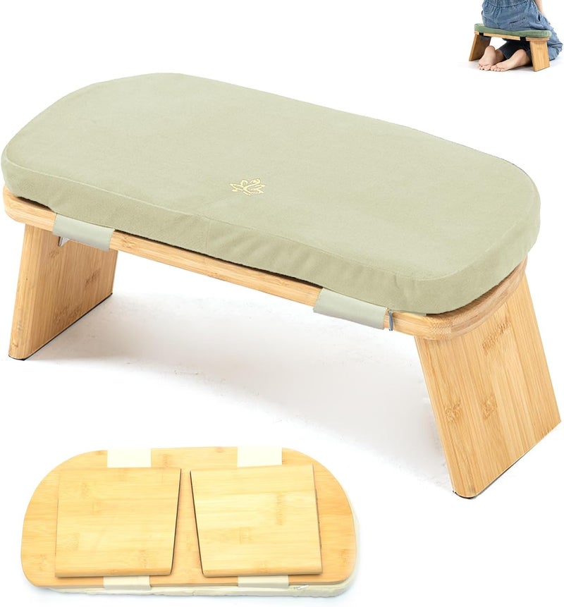 Estleys Meditation Bench, Bamboo Meditation Stool, Folding Kneeling Meditation Bench, Seiza Prayer Bench, Prayer Bench with Meditation Cushion, Kneeling Stool (Beige) - Image 1